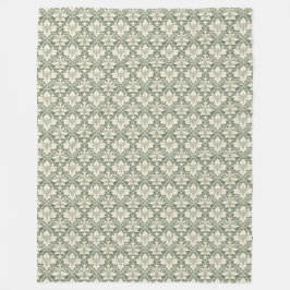 Sage Green & Ivory Damask Pattern Fleece Blanket Deken