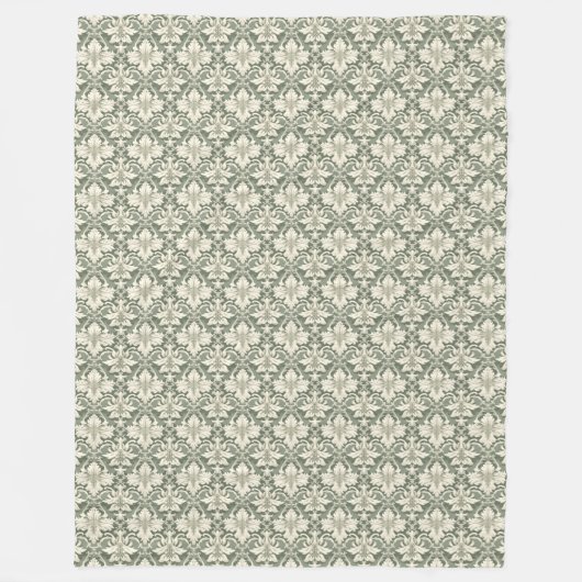Sage Green & Ivory Damask Pattern Fleece Blanket Deken (Voorkant)