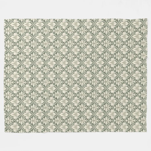 Sage Green & Ivory Damask Pattern Fleece Blanket Deken (Voorkant (Horizontaal))