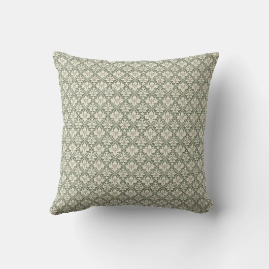 Sage Green & Ivory Damask Print Throw Cushion Kussen (Achterkant)