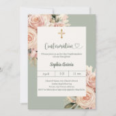 Sage green ivory dusty rose florals Confirmation Kaart (Voorkant)