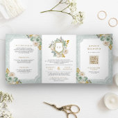 Sage Green Ivory Floral Alles in één Kreeft bruilo Drieluik Uitnodiging