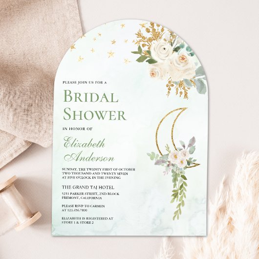 Sage Green Ivory Floral Moon Arch Vrijgezellenfees Kaart