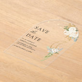 Sage Green Ivory Floral Moon Wedding Save the Date Acryl Uitnodigingen (Laagn)