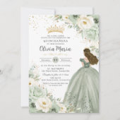 Sage Green Ivory Floral Princess Quinceañera XV 15 Kaart (Voorkant)