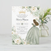 Sage Green Ivory Floral Princess Quinceañera XV 15 Kaart (Staand voorkant)