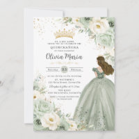 Sage Green Ivory Floral Princess Quinceañera XV 15