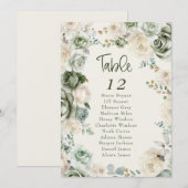 Sage Green Ivory Flower Wedding Zitting Grafiek Ka Kaart (Voorkant / Achterkant)