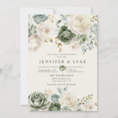 Sage Green & Ivory Flowers repetitie diner Kaart (Voorkant)