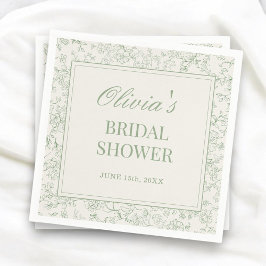 Sage Green Ivory French Floral Bridal Shower Servet