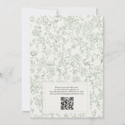 Sage Green Ivory French QR Code Bridal Shower Kaart (Achterkant)