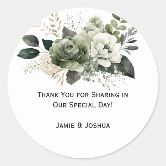 Sage Green Ivory Muted Floral Wedding | Ronde Sticker (Voorkant)