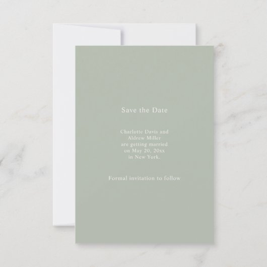 Sage Green Ivory photo wedding Save the Date (Achterkant)
