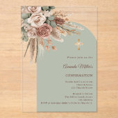 Sage green ivory taupe roses arch Confirmation Acryl Uitnodigingen (Voorkant)