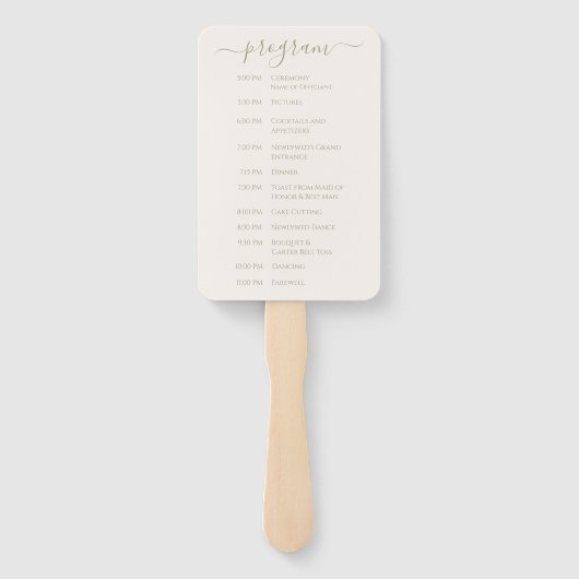 Sage Green Ivory Wedding Fan Program Handwaaier (Achterkant)