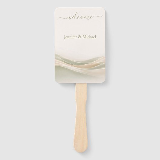 Sage Green Ivory Wedding Fan Program Handwaaier (Voorkant)