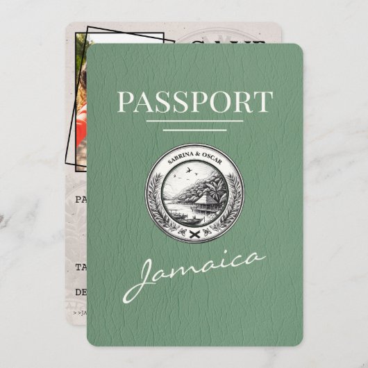 Sage Green Jamaica Passport Bewaar de datum Save The Date (Voorkant / Achterkant)