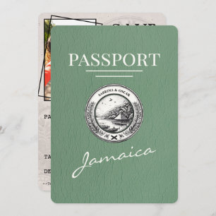 Sage Green Jamaica Passport Bewaar de datum Save The Date