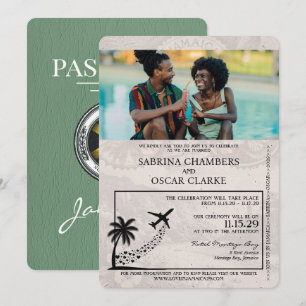 Sage Green Jamaica Passport Wedding Kaart