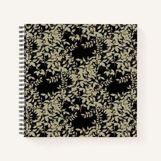 Sage Green Jasmine Leaves op Black Sketchbook Notitieboek (Voorkant)