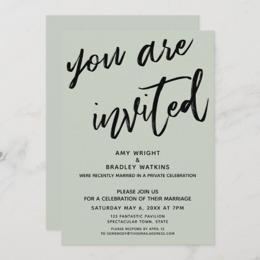 Sage Green Je bent uitgenodigd na het huwelijk. Kaart (Voorkant / Achterkant)