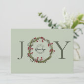 Sage Green JOY Kerstkrans Logo gepersonaliseerd Feestdagenkaart (Staand voorkant)