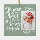 Sage Green Joyeux Noël en Bonne Année Foto Keramisch Ornament (Voorkant)