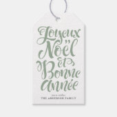 Sage Green Joyeux Noël en Bonne Année Kalligrafie Cadeaulabel (Voorkant)
