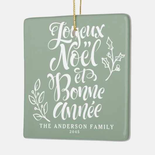 Sage Green Joyeux Noël en Bonne Année Kalligrafie Keramisch Ornament (Links)