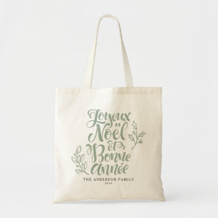 Sage Green Joyeux Noël et Bonne Année Script Tote Bag