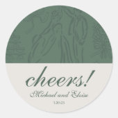 Sage Green juicht elegante gepersonaliseerde bruil Ronde Sticker (Voorkant)