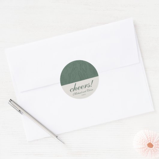Sage Green juicht elegante gepersonaliseerde bruil Ronde Sticker (Envelop)