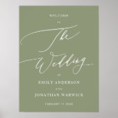 Sage Green | Kalligrafie Eenvoudige bruiloft Welko Poster (Voorkant)