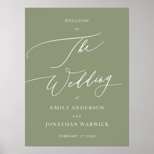 Sage Green | Kalligrafie Eenvoudige bruiloft Welko Poster (Voorkant)