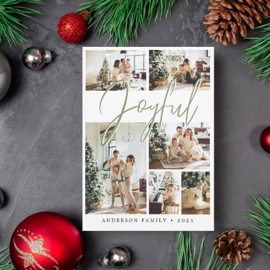 Sage Green Kerstkalligrafie Foto Feestdagenkaart