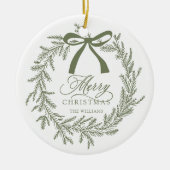 Sage Green Kerstkrans Vakantie Keramisch Ornament (Voorkant)
