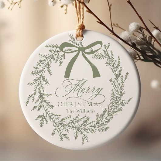 Sage Green Kerstkrans Vakantie Keramisch Ornament