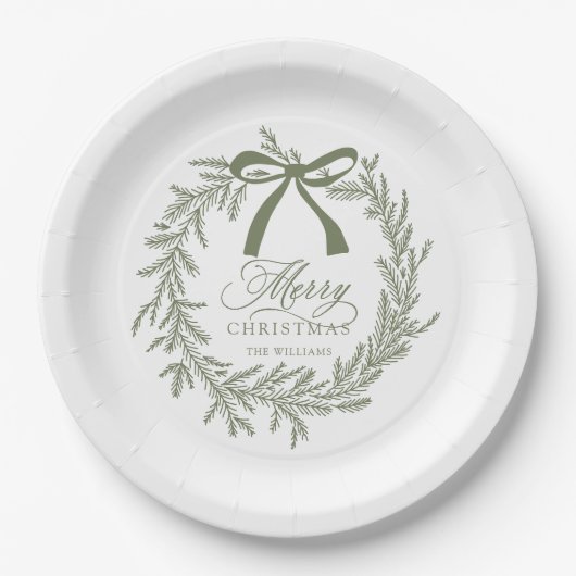 Sage Green Kerstkrans Vakantie Papieren Bordje (Voorkant)