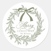 Sage Green Kerstkrans Vakantie Ronde Sticker (Voorkant)