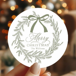 Sage Green Kerstkrans Vakantie Ronde Sticker