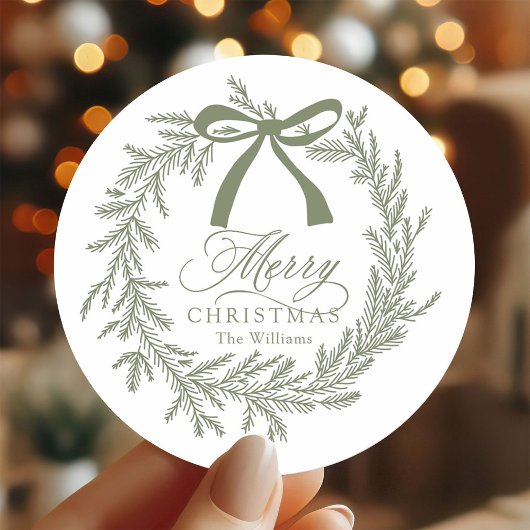 Sage Green Kerstkrans Vakantie Ronde Sticker