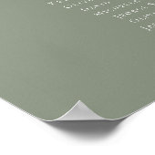 Sage Green Kleur 4 Tafels Welkom Zitplaatskaart Poster (Hoek)
