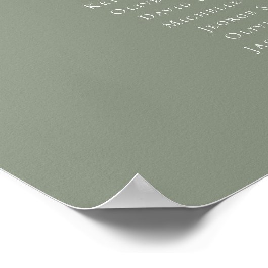 Sage Green Kleur 4 Tafels Welkom Zitplaatskaart Poster (Hoek)