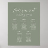 Sage Green Kleur 5 Tafels Welkom Zitplaatskaart Poster (Voorkant)