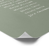 Sage Green Kleur 6 Tafels Welkom Zitplaatskaart Poster (Hoek)
