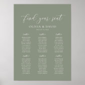 Sage Green Kleur 6 Tafels Welkom Zitplaatskaart Poster (Voorkant)