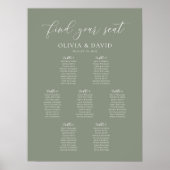 Sage Green Kleur 7 Tafels Welkom Zitplaatskaart Poster (Voorkant)