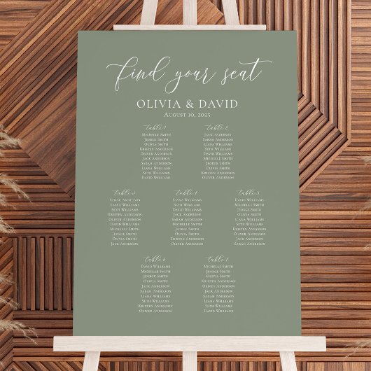 Sage Green Kleur 7 Tafels Welkom Zitplaatskaart Poster