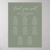 Sage Green Kleur 8 Tafels Welkom Zitplaatskaart Poster (Voorkant)