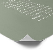 Sage Green Kleur 9 Tafels Welkom Zitplaatskaart Poster (Hoek)